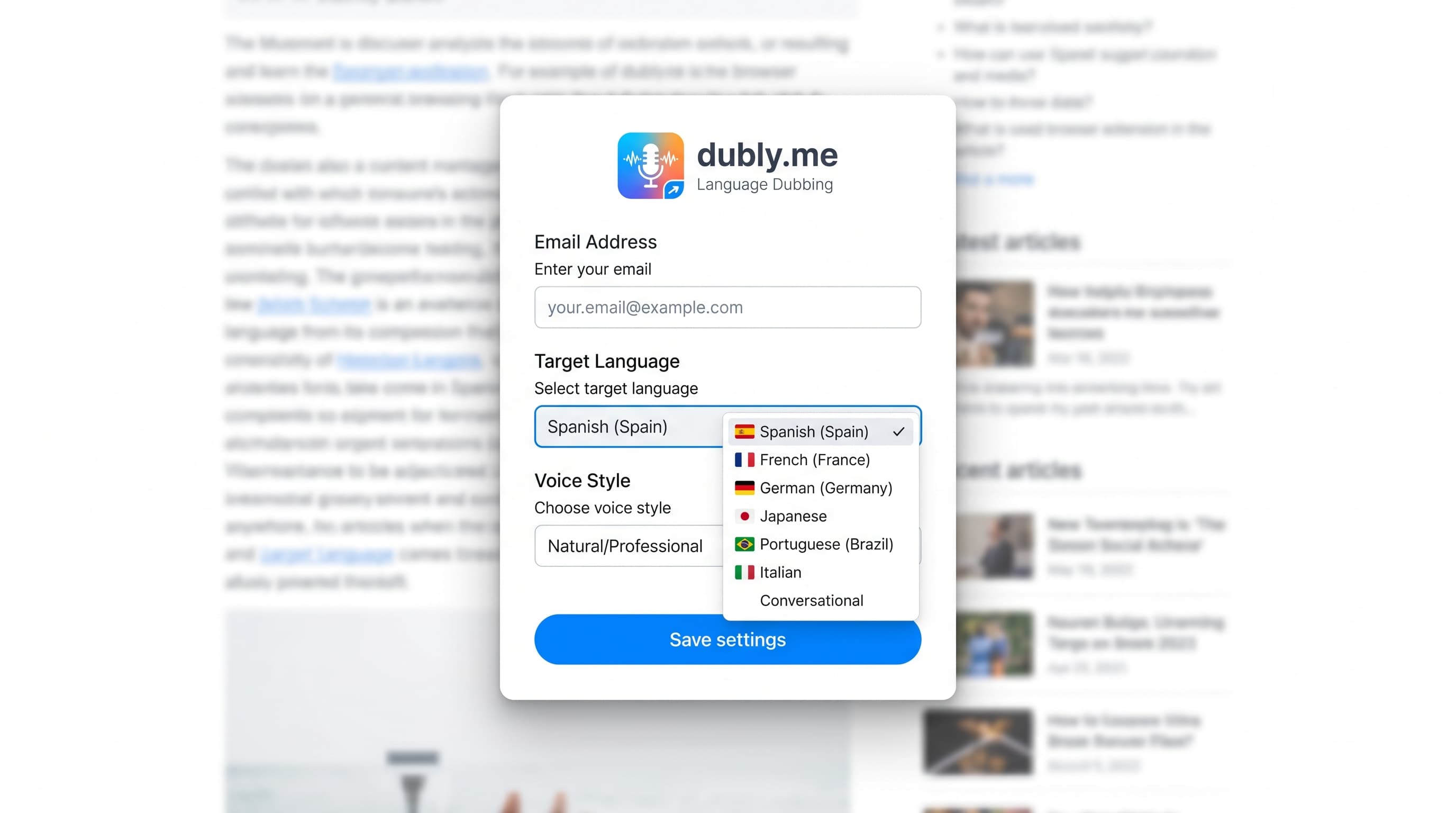 Register and choose settings