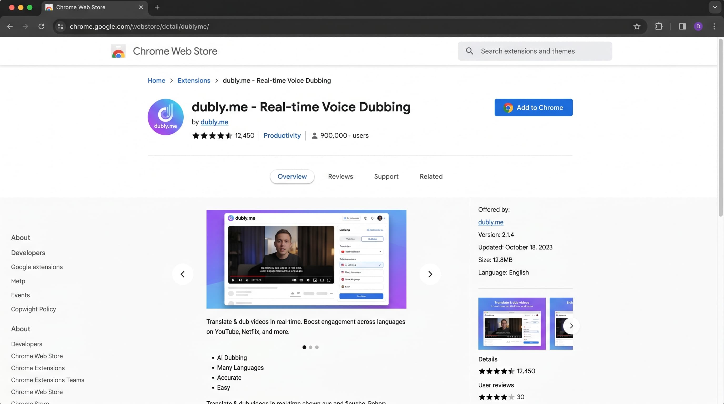 Install dubly.me from the Chrome Web Store